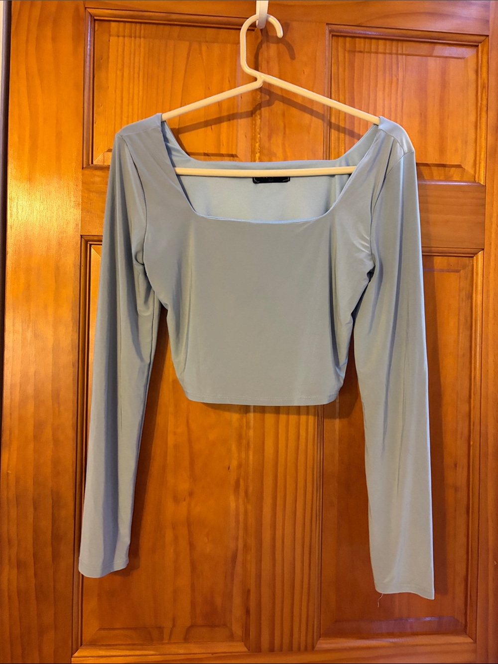Sabina Pale Blue Long Sleeve Square Neck Crop Top